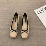 Classic Female Flats Ballerina Shoes Women Fashion Square Toe Pleated Ballet Bow Knot Shallow Moccasin Casual Loafer Sliver