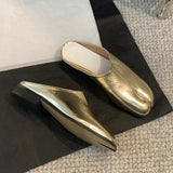 Summer New Women Sandal Fashion Gold Narrow Band Ladies Dress Slides Flat Heel Outdoor Dress Sandal Slipper Shoes