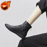 Booties Wedges Elegant with Low Heels Short Shoes for Women Black Female Ankle Boots Round Toe Footwear New in Winter