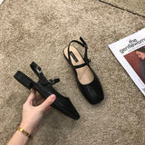 Women Spring  Mules Shoes Sandals Back Strap Square Toe Shallow Slides Casual Outdoor Slip On Flat Single Shoes