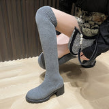 Autumn Winter Women's Over The Knee Sock Boots  Stretch Knitted Thick Heels Long Boots Woman Slip On Platform Shoes