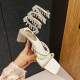 Summer Luxury Women's Sandals For Weddings Bride Shoe Golden Sandal Rhinestone Snake Wrap High Heel Birthday Party Shoes