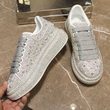 Autumn Women Platform Shoes rhinestones Thick-soled White Silver Shoes Shining Crystal Sneakers Trend Casual Sneakers