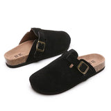 New Concise Retro Outside Flat with Women's Slippers Mules Modern Sandals Buckle Shoes Strap Autumn Winter