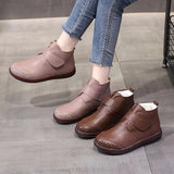 New Women's Real Leather Ankle Boots Thick Bottom Plush Shoes Women Winter Warm Shoes Fashion Cool Footwear Size 34-41