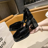 Lace Bowknot Pearls Strap Platform Pumps Women Thick Heels Mary Jean Shoes Woman Square Toe High Heeled Shoes Ladies