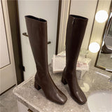 Slim Woman Knight Knee-high Boots Square 6CM Heel Ladies Zippers Fashion Soft Leather Winter Long Boots Shoes For Women