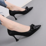 Ladies Summer Footwear Formal Shoes for Women Black with Medium Heels Stilito Moccasins Bow Elegant Dress Spring on Sale A