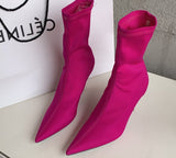 Spring Autumn Stretch Fabric Women Ankle Boots Sexy Pointed Toe High Heels Fashion Female Socks Pumps Shoes