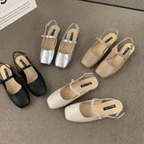 Women Spring  Mules Shoes Sandals Back Strap Square Toe Shallow Slides Casual Outdoor Slip On Flat Single Shoes