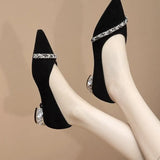 Women's Summer Footwear Diamond Shoes for Woman  Rhinestone Office Low Heel Elegant with Crystals Black Stylish on Promotion