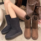 Women Suede Leather Warm Snow Boots Winter New Causal Plush Fluffy Anti-cold Zipper Boots Plus Size Women Platform Shoes