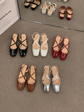 Women Spring  Mules Shoes Sandals Back Strap Square Toe Shallow Slides Casual Outdoor Slip On Flat Single Shoes