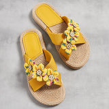 Handmade Ladies Home Slipper Hemp Straw Women Sandals Casual Outdoor Cross Slipper Female Summer Beach Wear Flat Heel Shoes