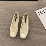 Classic Female Flats Ballerina Shoes Women Fashion Square Toe Pleated Ballet Bow Knot Shallow Moccasin Casual Loafer Sliver