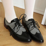 British style brown oxford shoes women casual brogue square heel striped pointed toe derby shoes